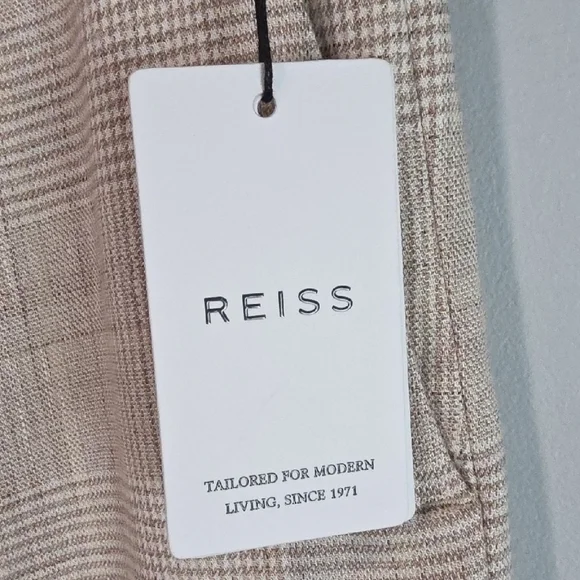 Reiss Linen Beige Cream Plaid Dress Pants 36x32